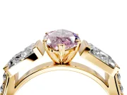 Channel-Set Engagement Ring Setting for Fancy Pink Marquise Center with Baguette Band and Prong Head in Yellow Gold