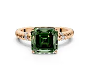 Rope Engagement Ring Setting for Fancy Green Asscher Cut Center with Accent Shoulders and Prong Head in Rose Gold