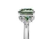 Hidden Halo Engagement Ring Setting for Fancy Green Princess Cut Center with Plain Rounded Band and Prong Head in Sterling Silver