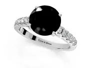 Solitaire Engagement Ring Setting for Fancy Black Round Cut Center with Partway Pave Band and Prong Head in Sterling Silver