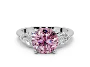 3 Stone Engagement Ring Setting for Fancy Pink Round Cut Center with Large Pear-Shaped Accents and Prong Head in Platinum