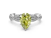 Solitaire Engagement Ring Setting for Fancy Yellow Pear-Shaped Center with Marquise Panel Band and Prong Head in Platinum