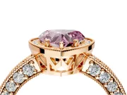Milgrain Halo Engagement Ring Setting for Fancy Pink Heart-Shaped Center with Wide Pave Band and Prong Head in Rose Gold