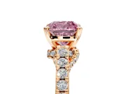 Solitaire Engagement Ring Setting for Fancy Pink Cushion Cut Center with Crossover Accents and Prong Head in Rose Gold