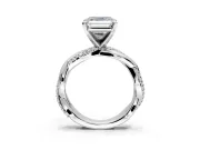 Solitaire Engagement Ring Setting for Asscher Cut Center with Pave and Plain Crossover and Basket Head in Sterling Silver