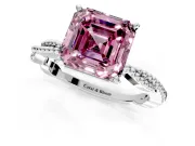 Solitaire Engagement Ring Setting for Fancy Pink Asscher Cut Center with Twist Band and Bead Prong Head in Platinum