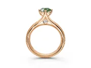 Solitaire Engagement Ring Setting for Fancy Green Oval Center with Milgrain Cathedral Band and Prong Head in Rose Gold