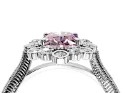Milgrain Halo Engagement Ring Setting for Fancy Pink Oval Center with Bezel Point Accents and Prong Head in White Gold