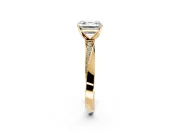 Side Accent Engagement Ring Setting for Asscher Cut Center with Accent Shoulders and Prong Head in Yellow Gold