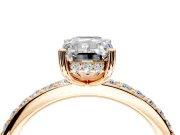 Solitaire Engagement Ring Setting for Emerald Cut Center with Fine Pave Band and Prong Head in Rose Gold
