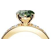 Solitaire Engagement Ring Setting for Fancy Green Heart-Shaped Center with Channel-Set Accents and Prong Head in Yellow Gold