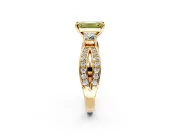 3 Stone Engagement Ring Setting for Fancy Yellow Emerald Cut Center with Pave Twist Band and Prong Head in Yellow Gold