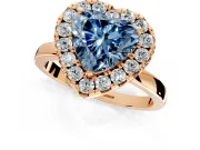 Halo Engagement Ring Setting for Fancy Blue Heart-Shaped Center with Thin Plain Band and Prong Head in Rose Gold