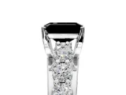 Solitaire Engagement Ring Setting for Fancy Black Emerald Cut Center with Graduated Shared Prongs and Prong Head in Sterling Silver