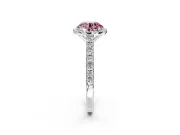 Halo Engagement Ring Setting for Fancy Pink Round Cut Center with Full Pave Band and Prong Head in White Gold