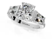 Channel-Set Engagement Ring Setting for Radiant Cut Center with Baguette Band and Prong Head in White Gold