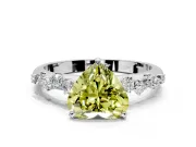 Cluster Engagement Ring Setting for Fancy Yellow Heart-Shaped Center with Round Cut Accent Band and Prong Head in White Gold