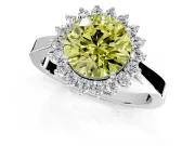 Starburst Halo Engagement Ring Setting for Fancy Yellow Round Cut Center with Flat Cathedral Band and Prong Head in White Gold