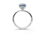 Hidden Halo Engagement Ring Setting for Fancy Blue Princess Cut Center with Thin Round-Wire Band and Prong Head in Sterling Silver
