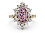 Floral Halo Engagement Ring Setting for Fancy Pink Marquise Center with Pave Accents and Prong Head in Yellow Gold