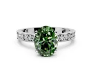 Milgrain Pave Engagement Ring Setting for Fancy Green Oval Center with Accent Band and Prong Head in White Gold
