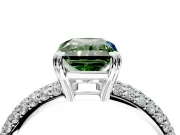 Solitaire Engagement Ring Setting for Fancy Green Radiant Cut Center with Multi-Row Pave Accents and Basket Head in White Gold