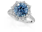 Halo Engagement Ring Setting for Fancy Blue Round Cut Center with Single-Row Pave, Open Basket and Prong Head in Platinum