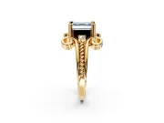 Solitaire Engagement Ring Setting for Fancy Blue Asscher Cut Center with Twisted Band and Scroll Prong Head in Yellow Gold