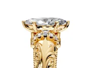 Solitaire Engagement Ring Setting for Marquise Center with Filigree Accent Basket and Prong Head in Yellow Gold