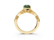 Solitaire Engagement Ring Setting for Fancy Green Radiant Cut Center with Carved Leaf Shoulders and Prong Head in Yellow Gold