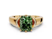 Solitaire Engagement Ring Setting for Fancy Green Radiant Cut Center with Wide Band, Pave Collar and Prong Head in Yellow Gold
