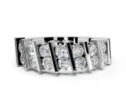 Round Cut Lab-Grown Diamond Two-Row Channel-Set Anniversary Wedding Band with Vertical Prongs in Sterling Silver