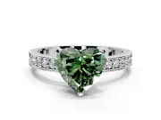 Milgrain Pave Engagement Ring Setting for Fancy Green Heart-Shaped Center with Accent Band and Prong Head in Platinum