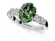 5 Stone Engagement Ring Setting for Fancy Green Oval Center with Plain Band and Prong Head in Sterling Silver