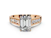 Solitaire Engagement Ring Setting for Emerald Cut Center with Cathedral Channel Band and Prong Head in Rose Gold