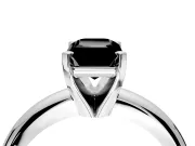 Solitaire Engagement Ring Setting for Fancy Black Emerald Cut Center with Wire Band and Prong Head in Sterling Silver