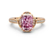 Floral Engagement Ring Setting for Fancy Pink Radiant Cut Center with Four Accent Clusters and Prong Head in Rose Gold