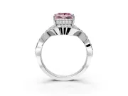 Halo Engagement Ring Setting for Fancy Pink Princess Cut Center with Pave Infinity Twist Band and Prong Head in White Gold