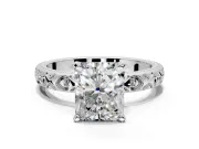 Solitaire Engagement Ring Setting for Radiant Cut Center with XO Engraved Band and Prong Head in Platinum