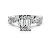 Solitaire Engagement Ring Setting for Emerald Cut Center with Bar-Station Pave Twist and Prong Head in Platinum