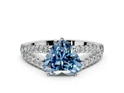 Solitaire Engagement Ring Setting for Fancy Blue Heart-Shaped Center with Pave Split Shank and Prong Head in Platinum