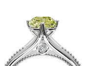 Solitaire Engagement Ring Setting for Fancy Yellow Cushion Cut Center with Milgrain Cathedral Band and Prong Head in White Gold