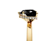Hidden Halo Engagement Ring Setting for Fancy Black Heart-Shaped Center with Plain Band and Tall Prong Head in Yellow Gold