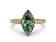 Solitaire Engagement Ring Setting for Fancy Green Marquise Center with Crossover Accents and Prong Head in Yellow Gold