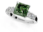 5 Stone Engagement Ring Setting for Fancy Green Princess Cut Center with Plain Band and Prong Head in White Gold