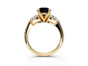 3 Stone Engagement Ring Setting for Fancy Black Round Cut Center with Large Pear-Shaped Accents and Prong Head in Yellow Gold