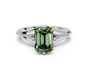 Solitaire Engagement Ring Setting for Fancy Green Emerald Cut Center with Milgrain Cathedral Band and Prong Head in Platinum