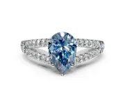 Solitaire Engagement Ring Setting for Fancy Blue Pear-Shaped Center with Pave Split Shank and Prong Head in White Gold
