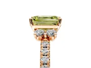 Paired Accent Engagement Ring Setting for Fancy Yellow Emerald Cut Center with Pave Band and Prong Head in Rose Gold