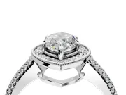 Milgrain Halo Engagement Ring Setting for Marquise Center with Three-Sided Pave Band and Prong Head in Platinum